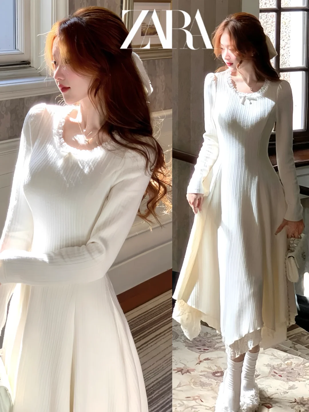 zara蕾丝边连衣裙65💰大促太划算了😍