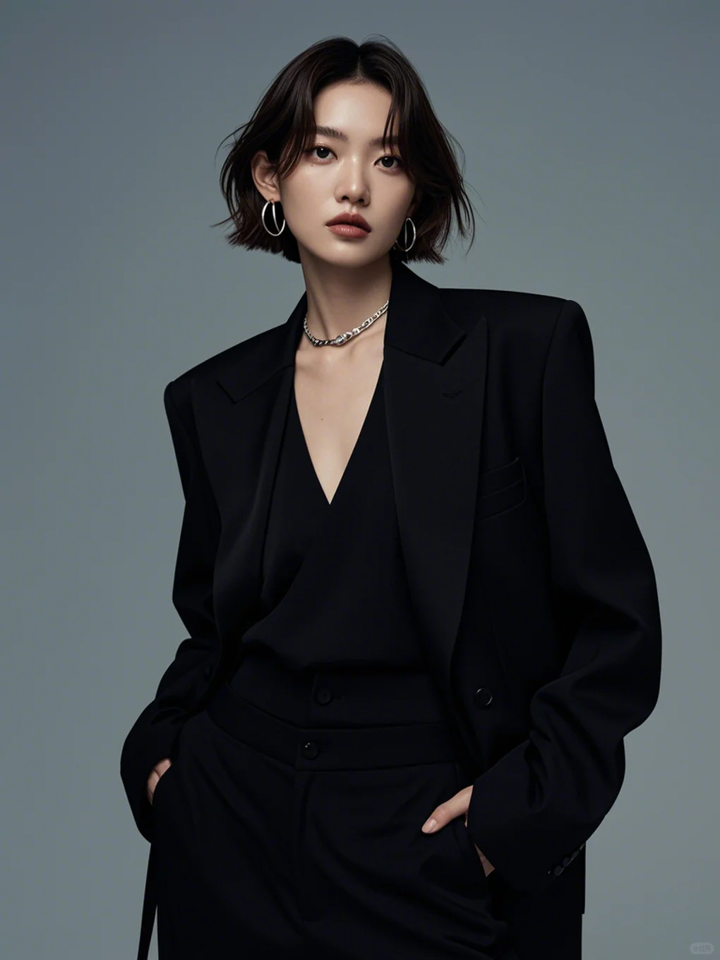 松弛感满满的短发女总裁形象照