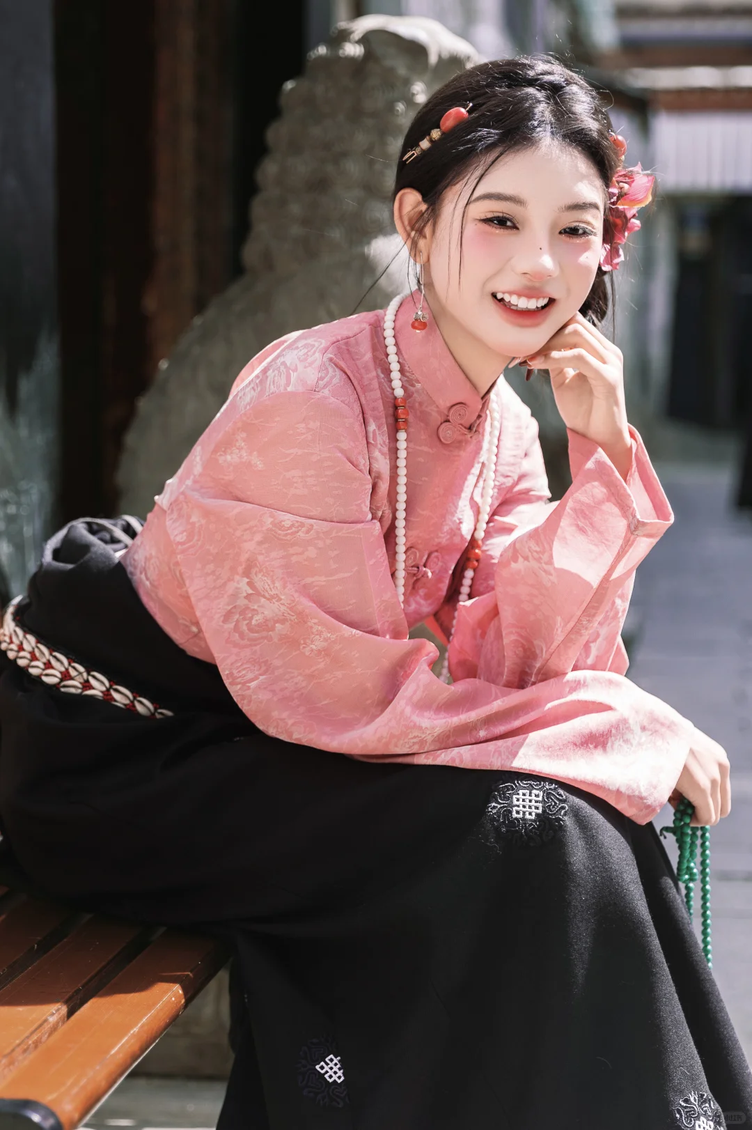 藏服写真拍出少女感💗粉袍一穿秒变甜卓玛