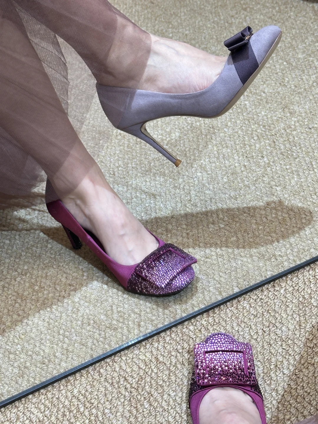 直接封神的超美水钻方扣高跟鞋！