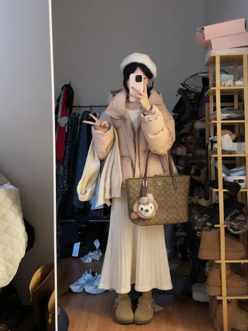 小个子抄作业啦！！147cm33kg羽绒服➕长裙💗