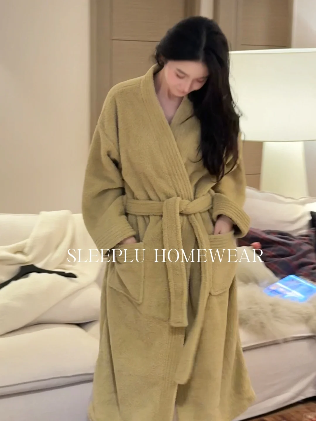 慵懒感的神！！牛油果绿睡袍好适合冬天～