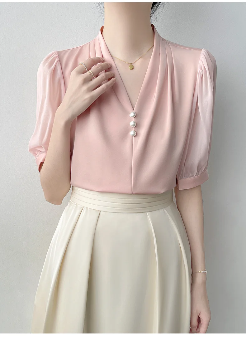 夏季必备✨粉色缎面衬衫👚