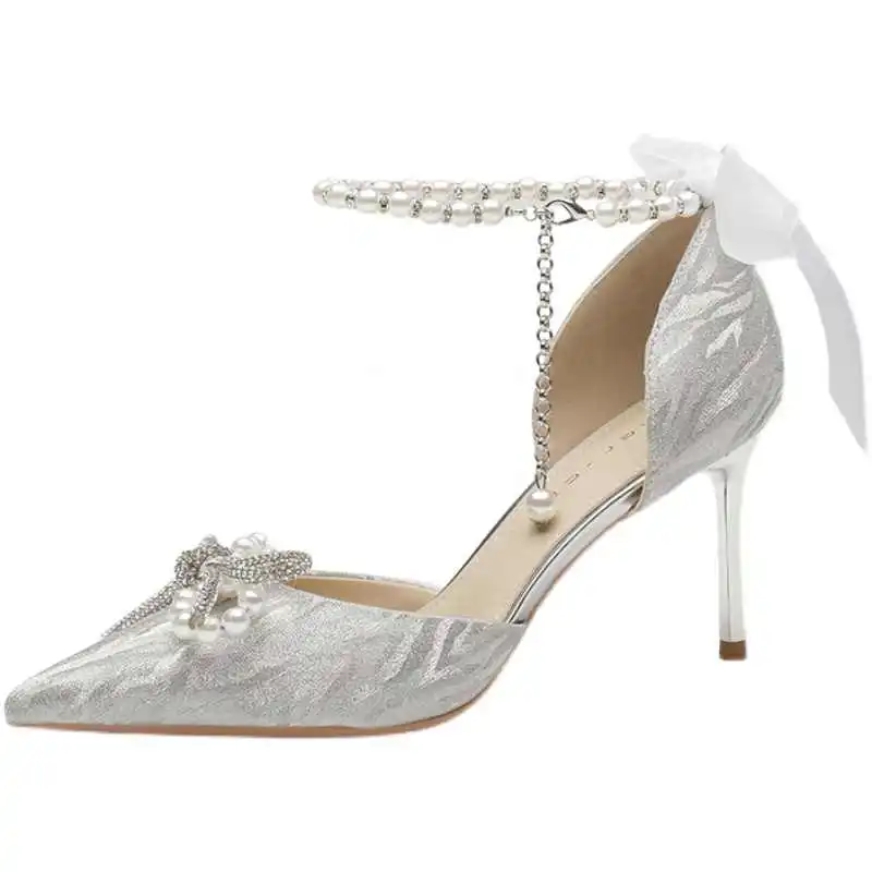 银色高跟鞋女细跟2025新款18岁成年礼