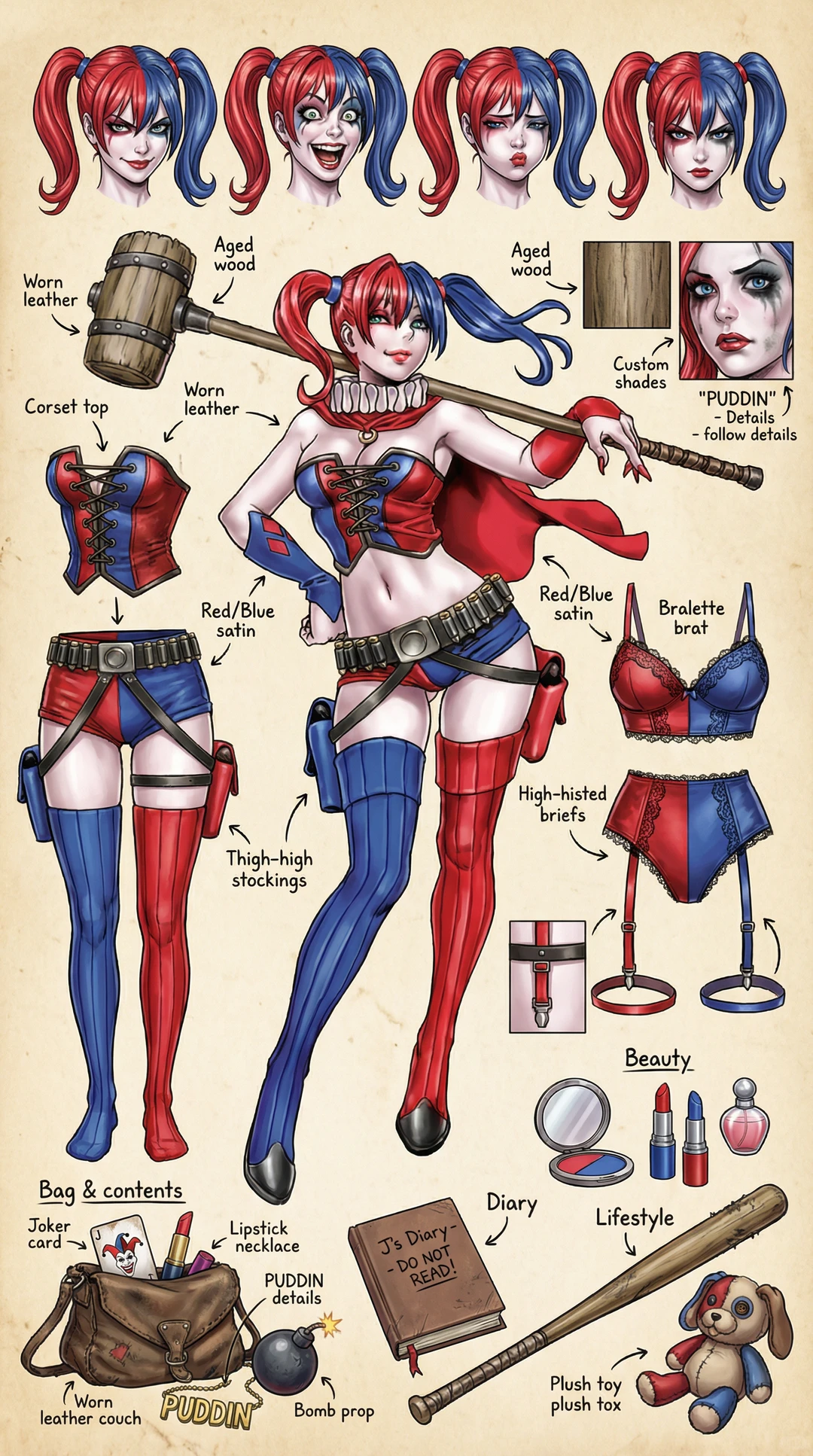 让AI帮我像素级拆解哈莉奎茵细节 小丑女~