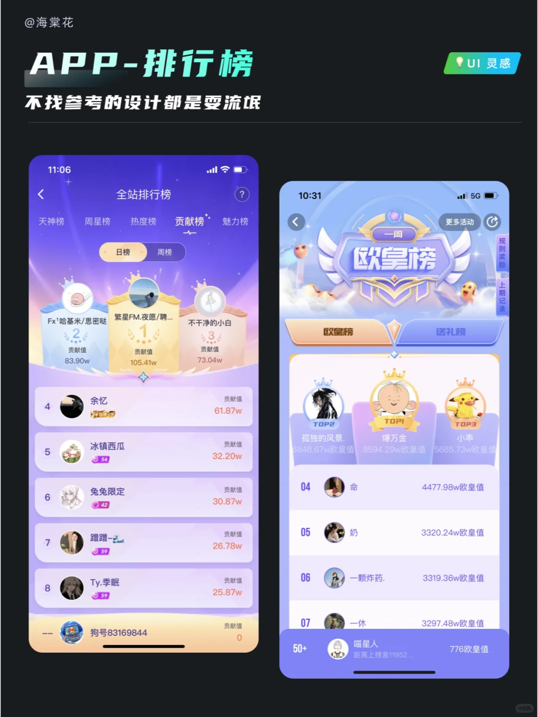 UI 灵感｜APP 排行榜设计欣赏