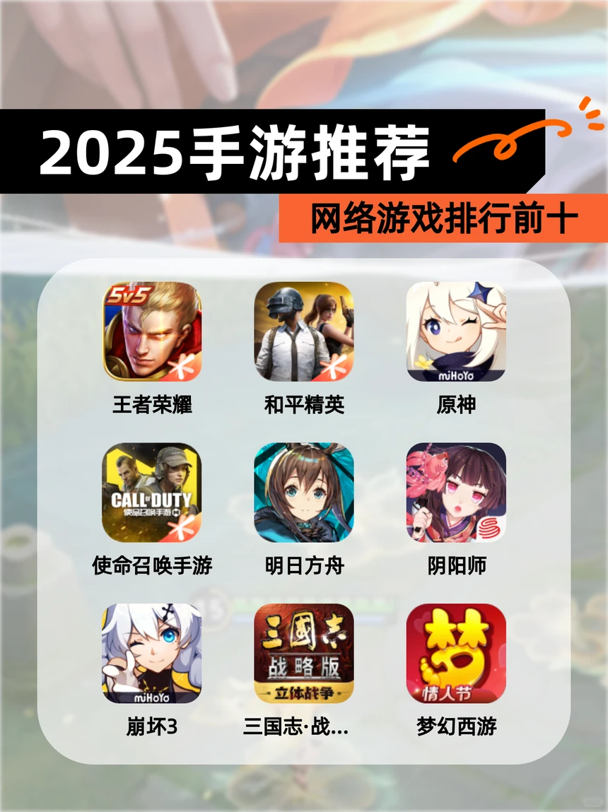 【2025手游推荐】网络游戏排行前十