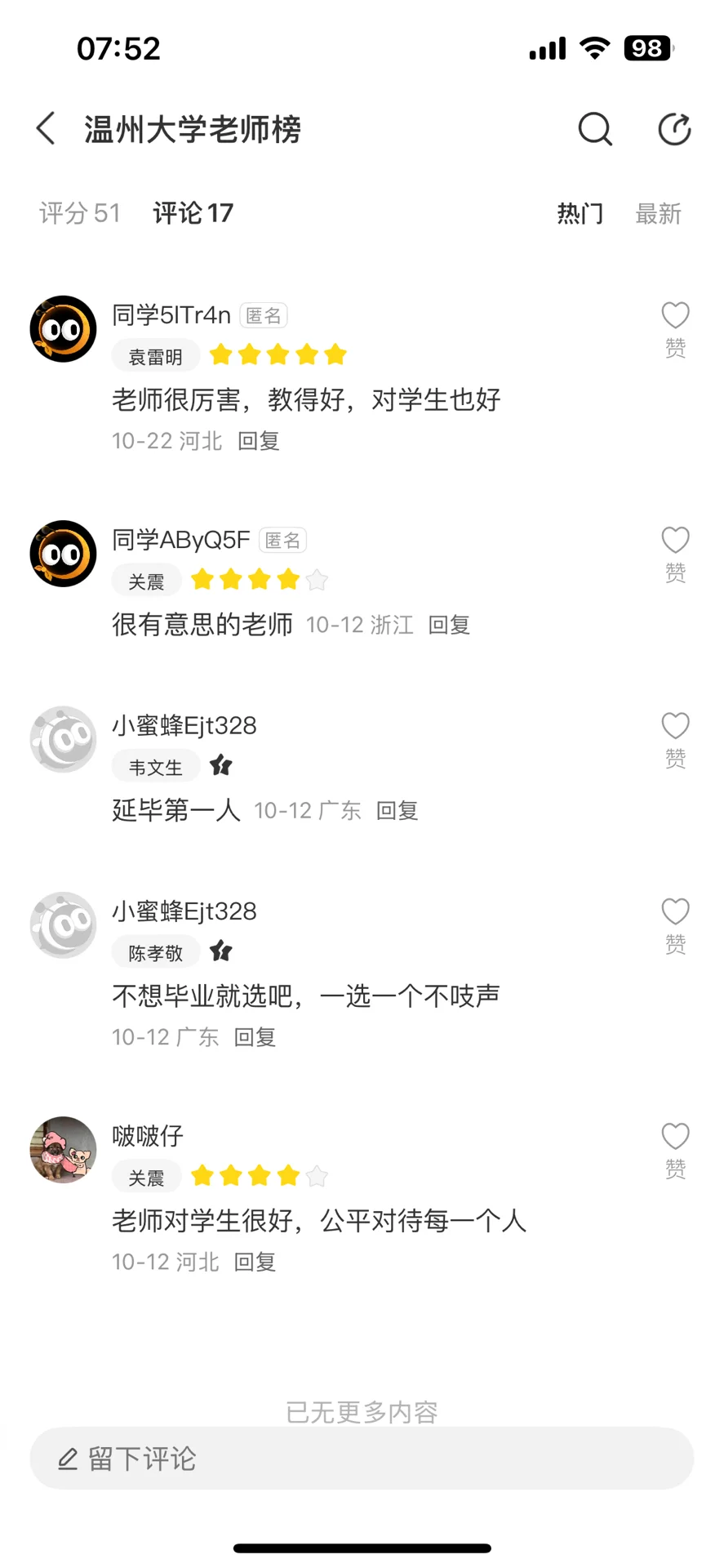 温州大学宝藏老师榜单