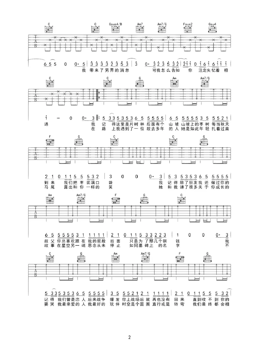 我记得 吉他谱简单版
