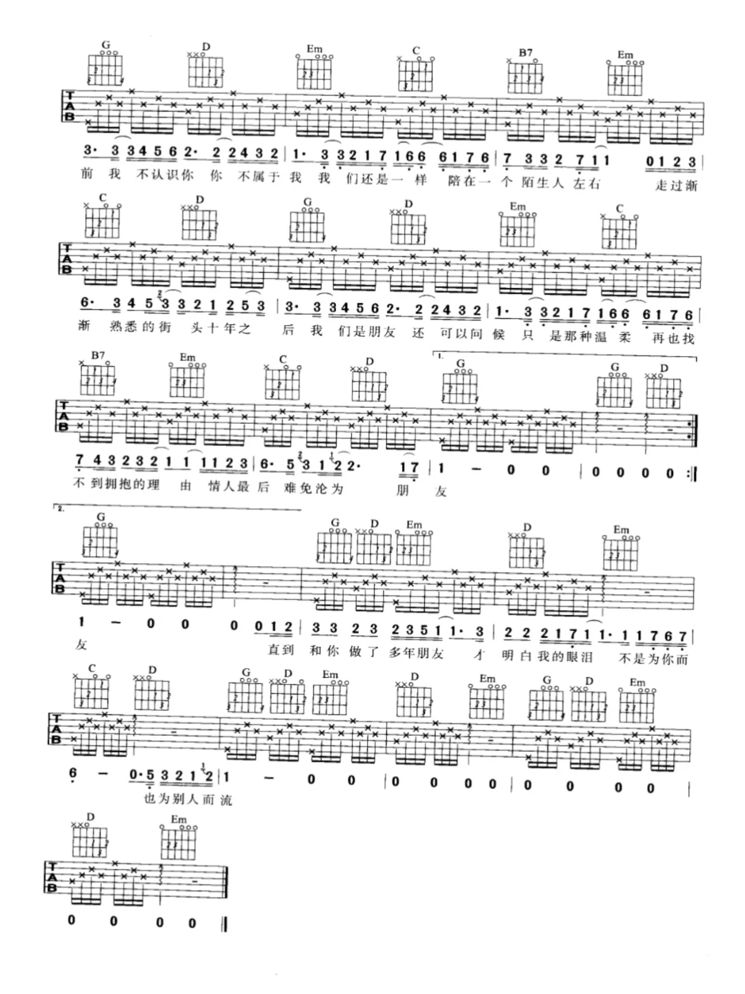 《十年》陈奕迅 吉他弹唱谱