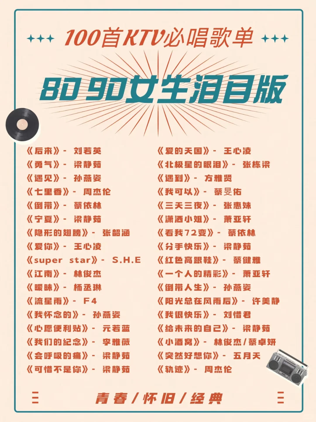 KTV必唱歌单（8090女生泪目版）