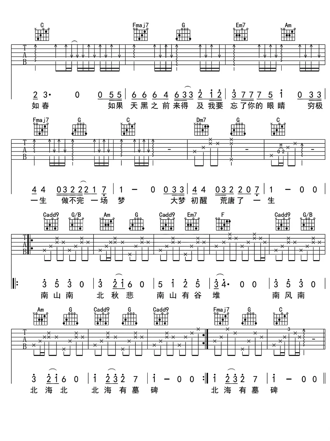 《南山南》吉他谱🎸