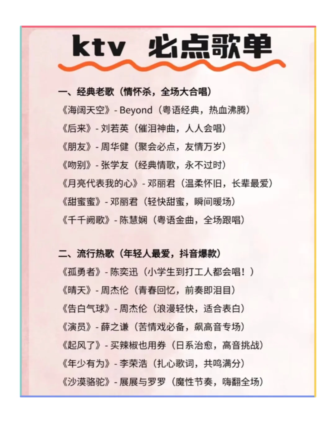 KTV歌单!!!百听不厌的歌!