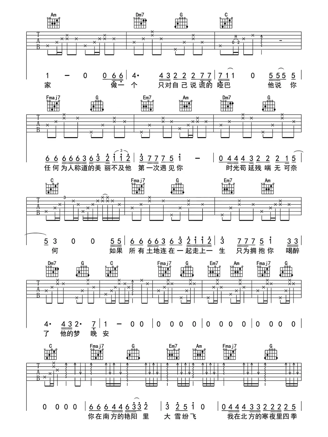 《南山南》吉他谱🎸