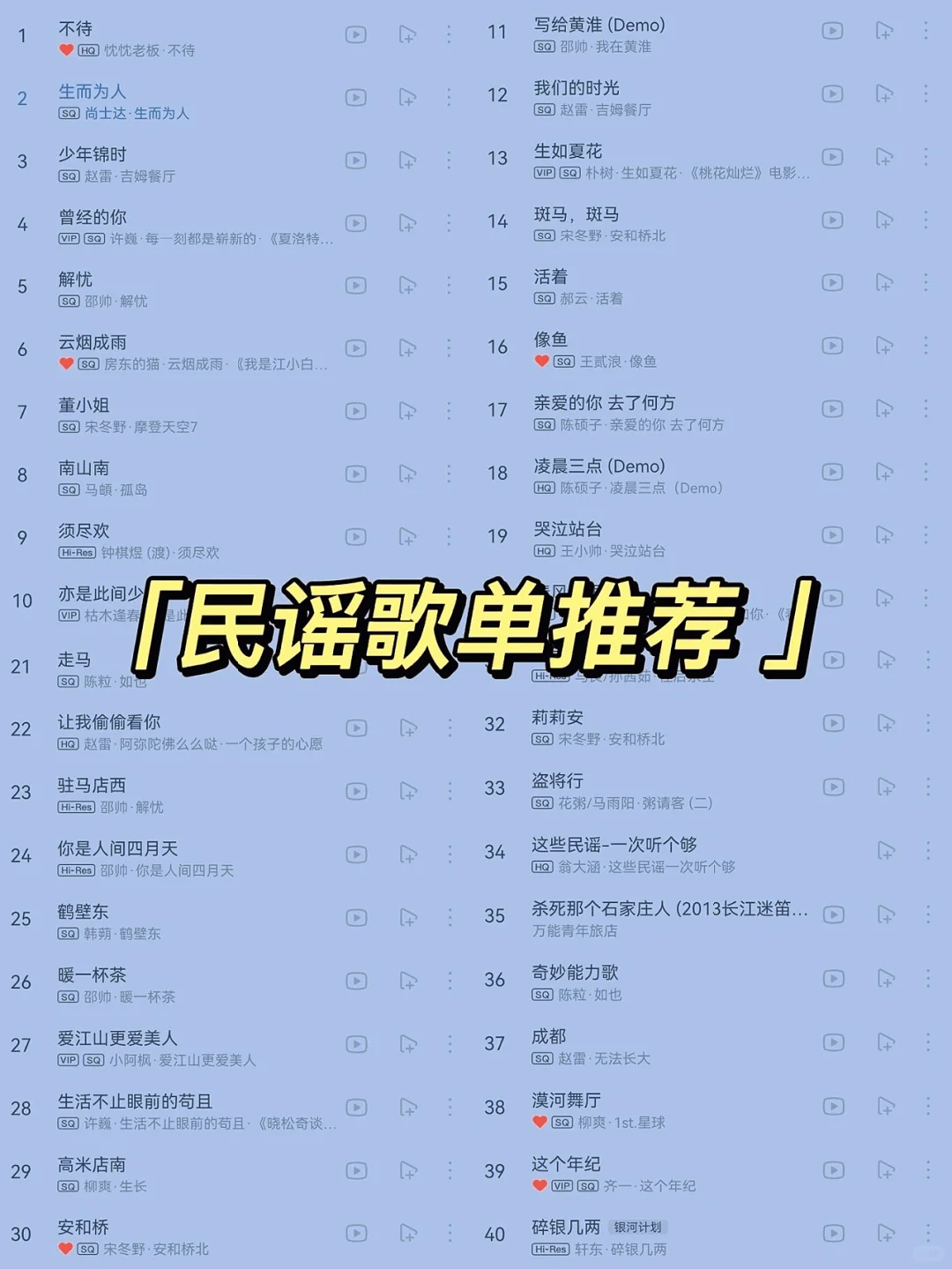 民谣歌单推荐‼️50首民谣🔼🔼一起听啦