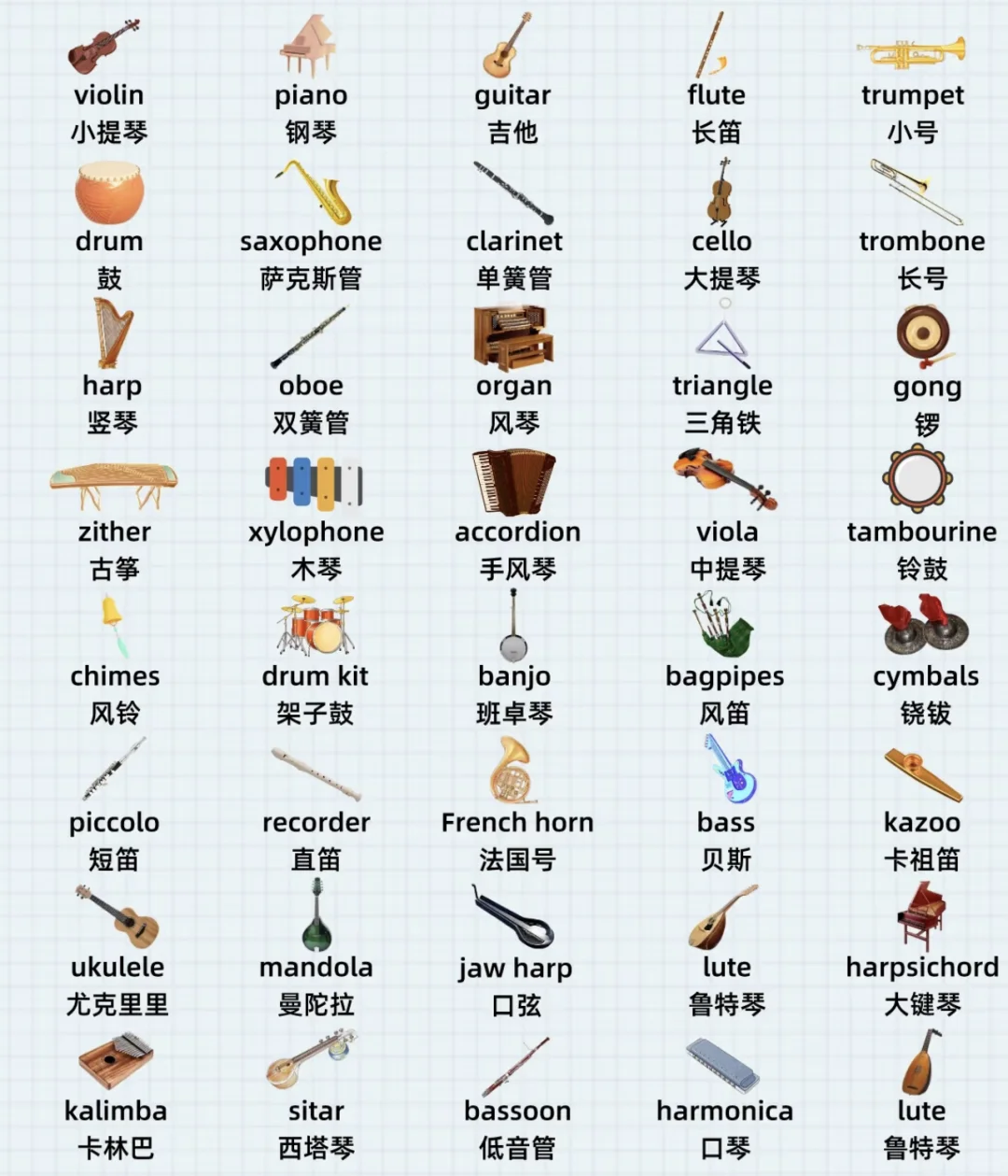 关于乐器的英文