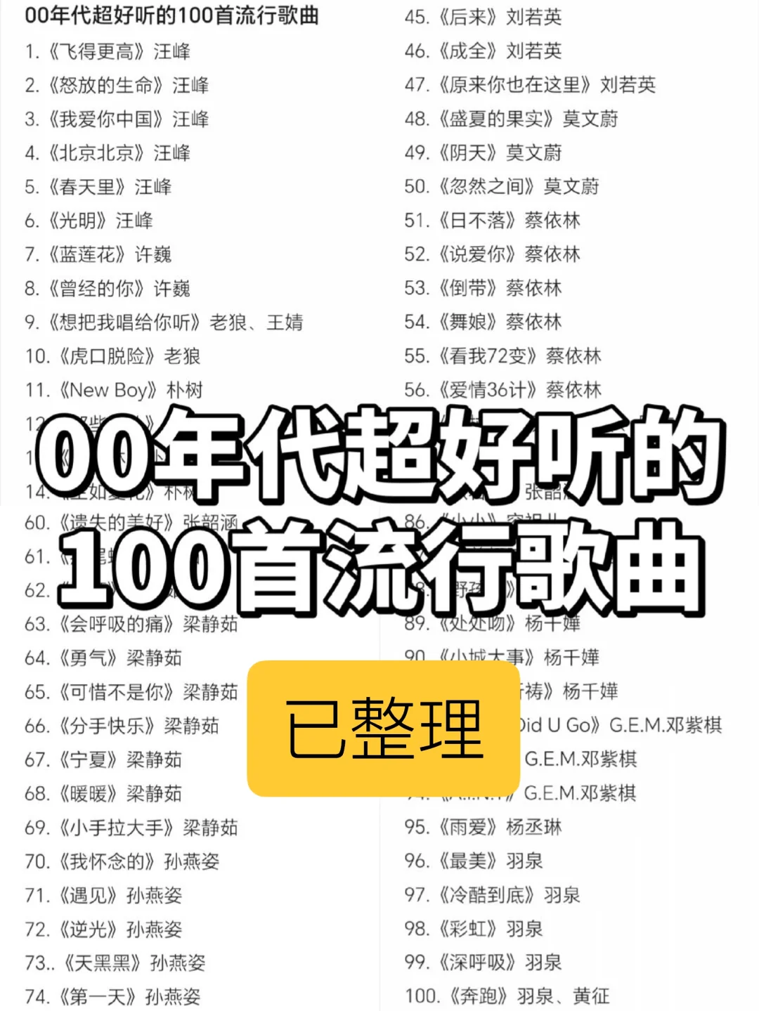 00年代超好听的100首流行歌曲🔥