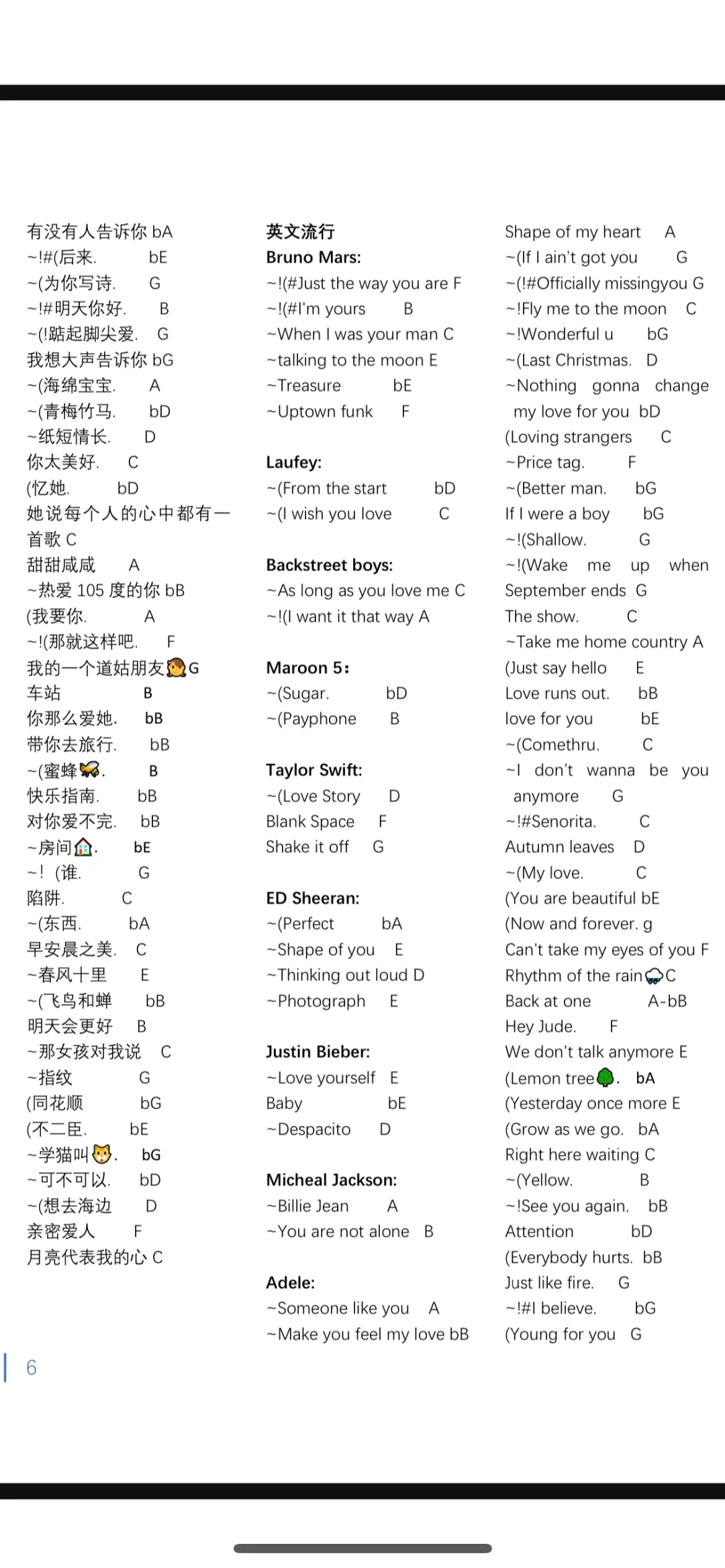 🇨🇦可即兴伴奏歌单～商演歌单～