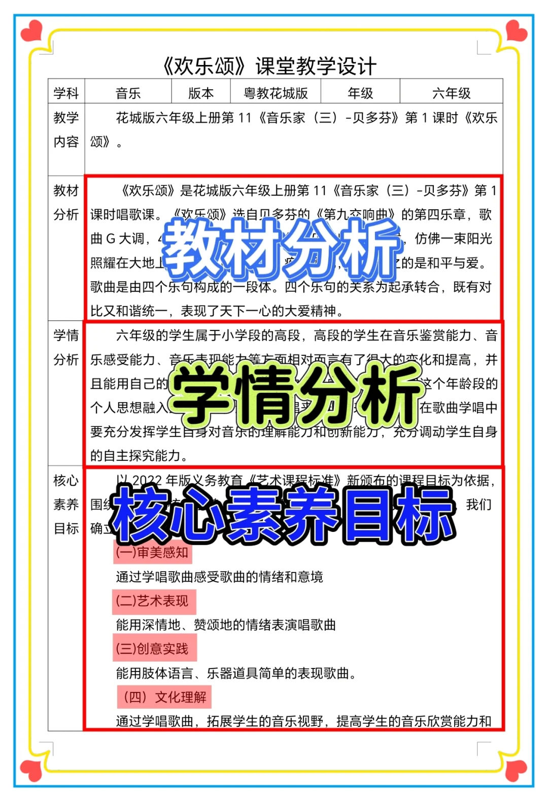 六上花城版音乐新课标核心素养教案终于来了