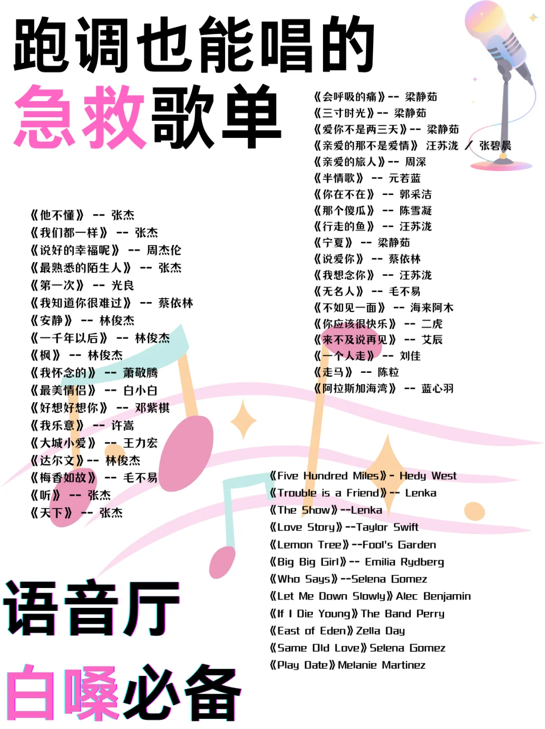 语音厅跑调也能唱的急救歌单2