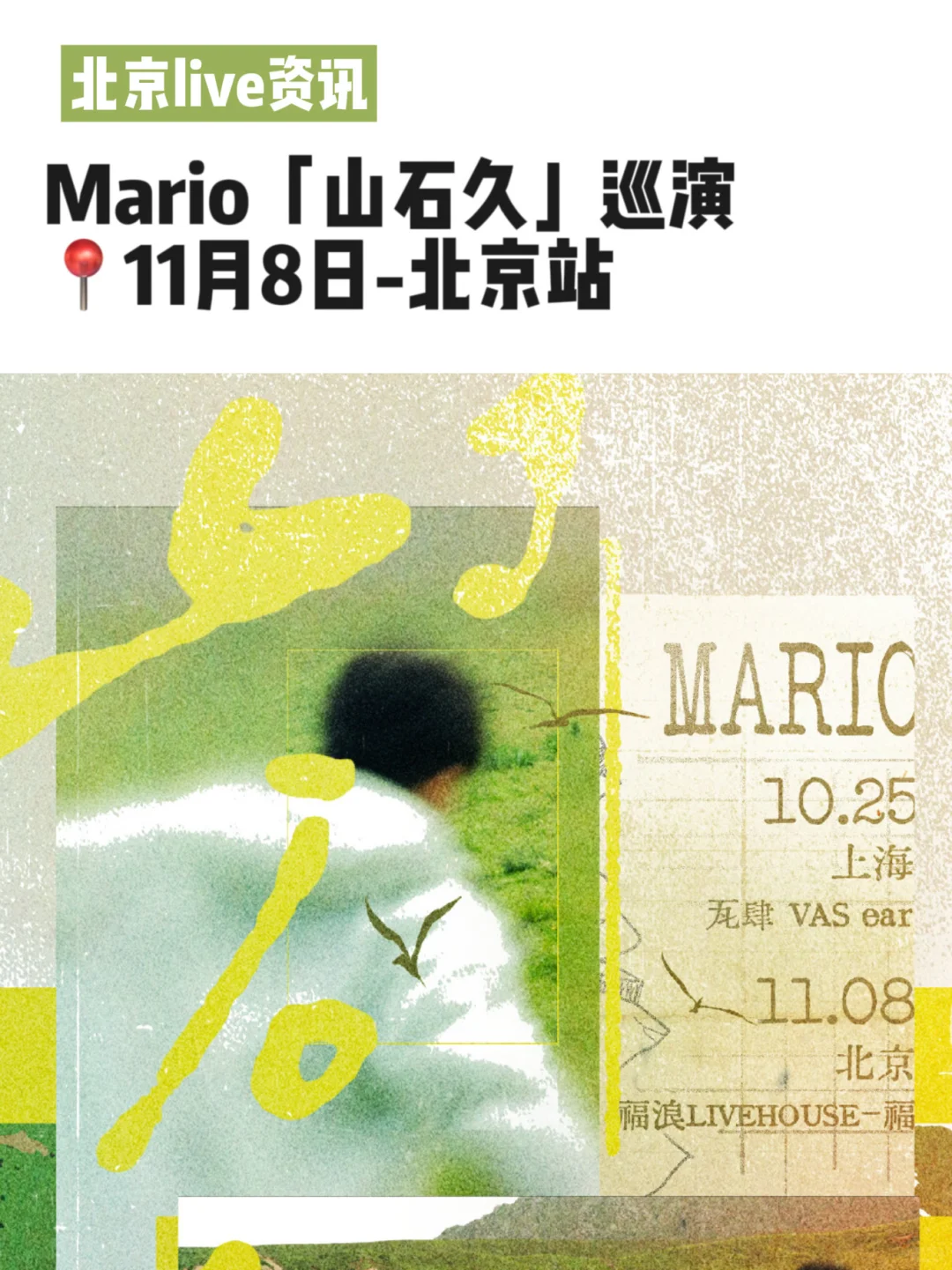 官宣!11月8Mario「山石久」巡演北京站