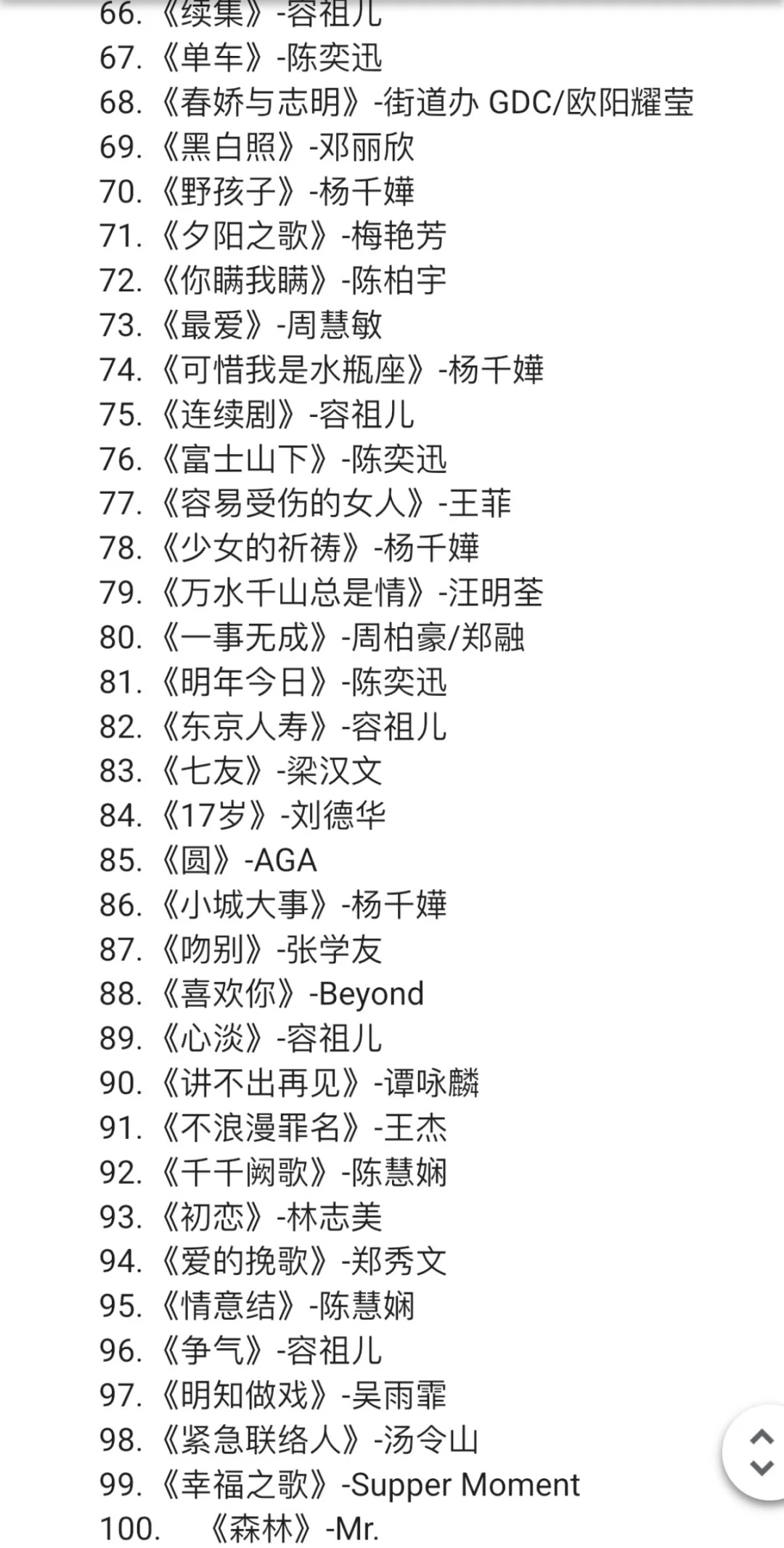 04年男生都听什么粤语歌呢？