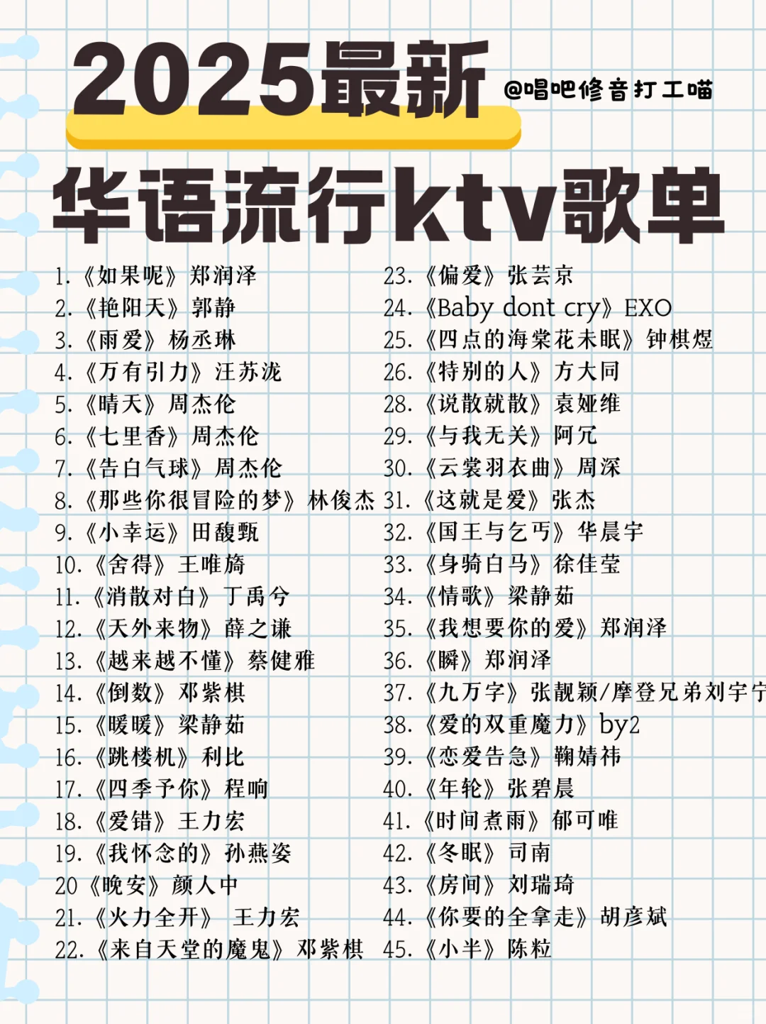 码住!精选爆火华语ktv歌单,保证全都会唱