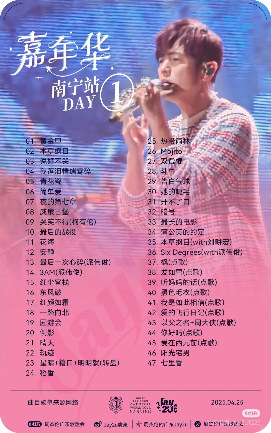周杰伦南宁三场歌单