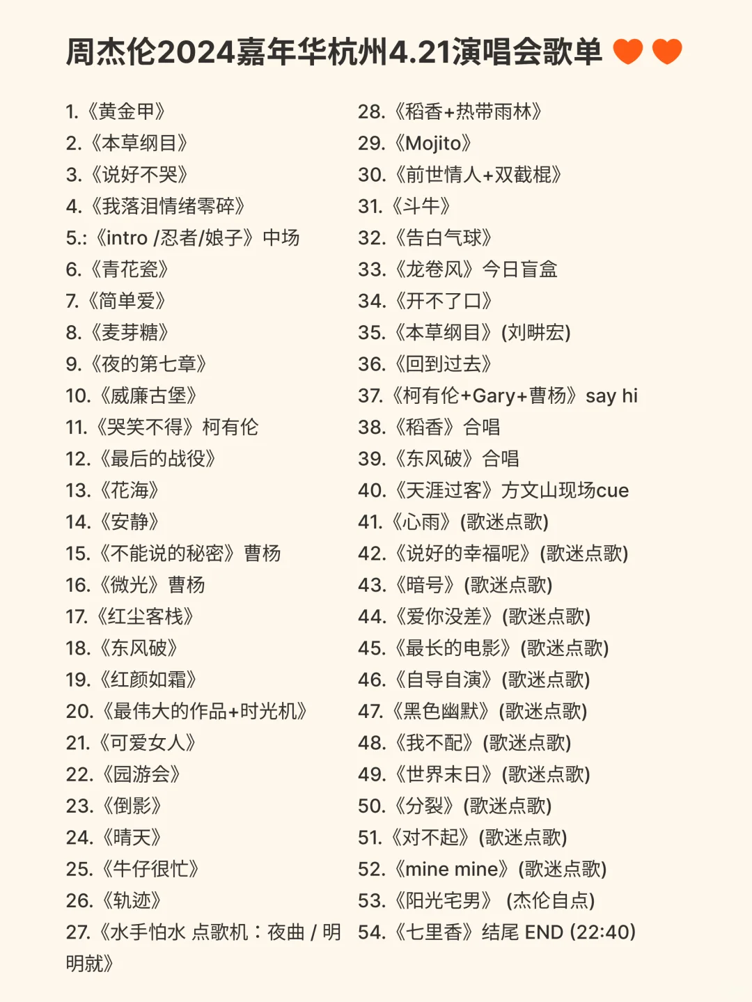 周杰伦嘉年华杭州演唱会4.21歌单出炉