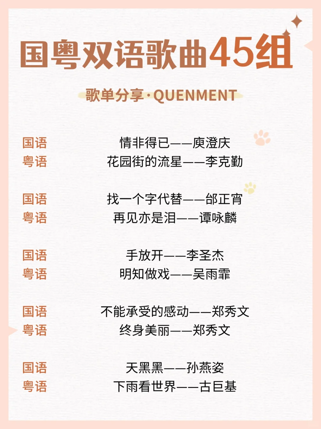 歌单分享丨拥有国粤双语版本的45组歌曲