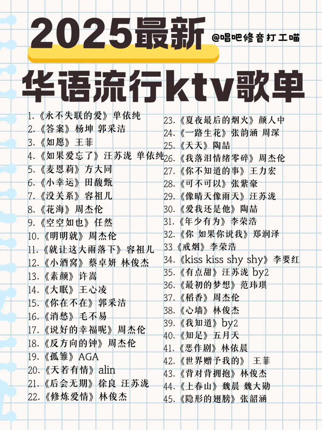 码住!精选爆火华语ktv歌单,保证全都会唱