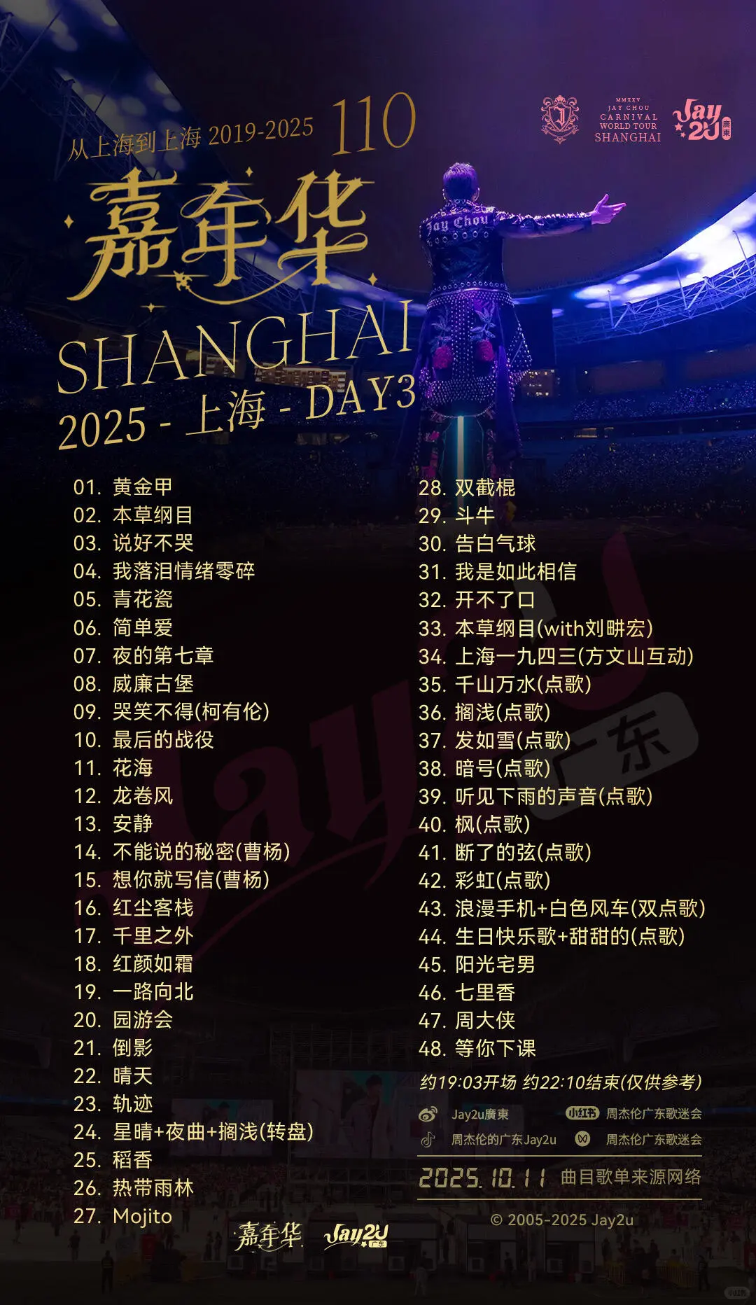 周杰伦嘉年华上海收官场3日歌单