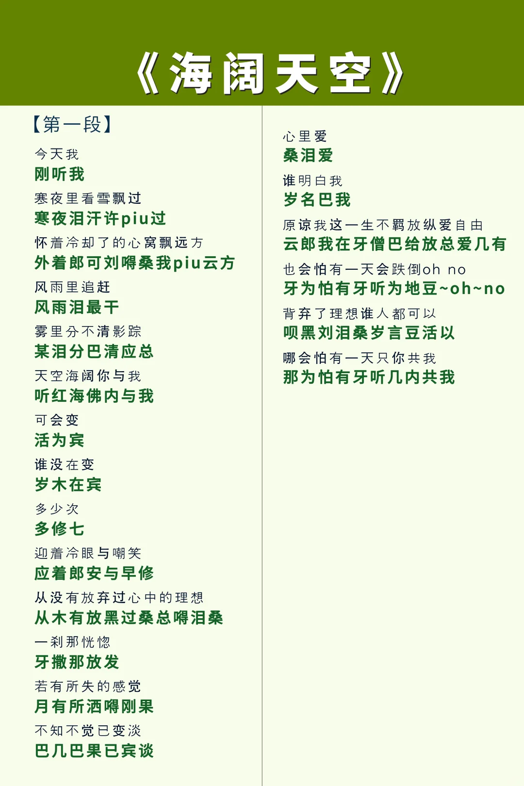 《海阔天空》BEYOND ，有了谐音，Battle没问题！