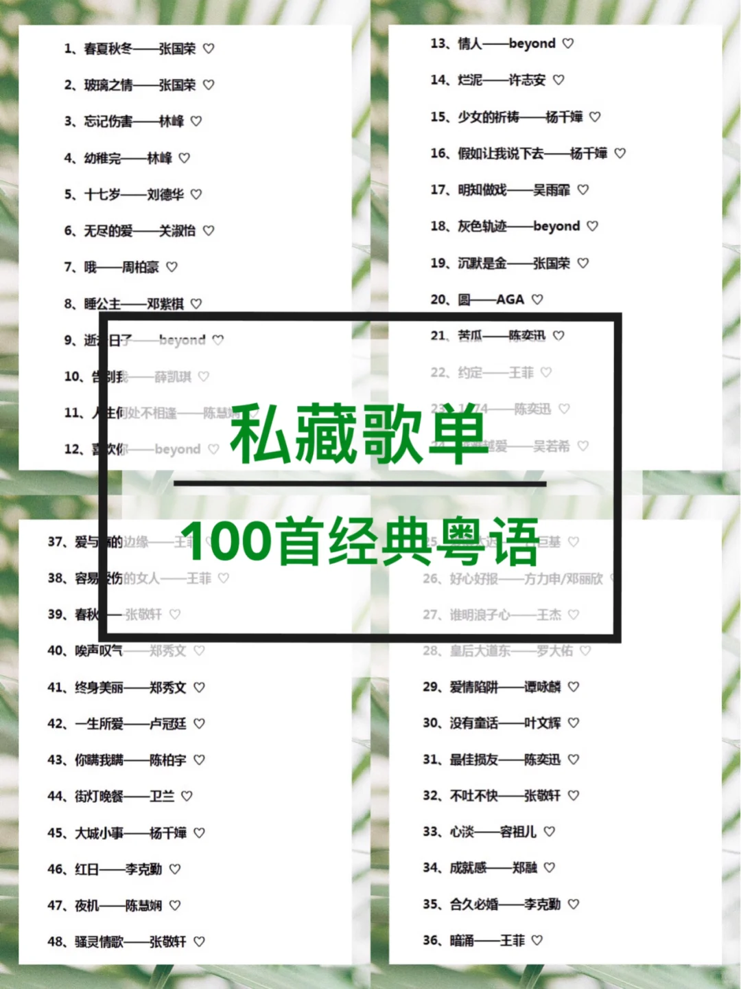 100首经典粤语歌单🖤私藏歌单✨经典歌曲推荐