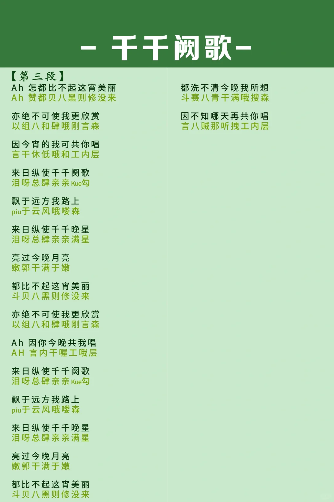 《千千阙歌》粤语歌中文谐音完整版