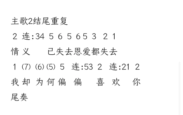 《偏偏喜欢你》一整首简谱