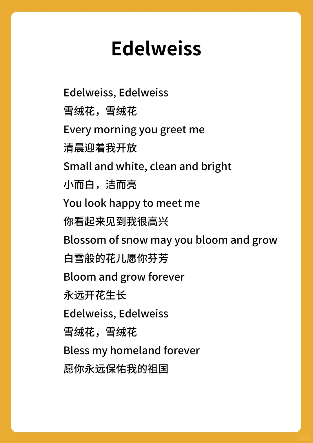 Edelweiss雪绒花完整歌词音乐之声