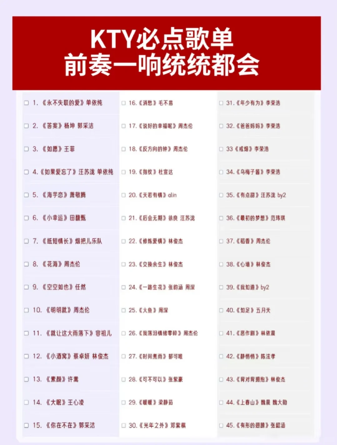 KTV必点歌单、前奏一响统统都会