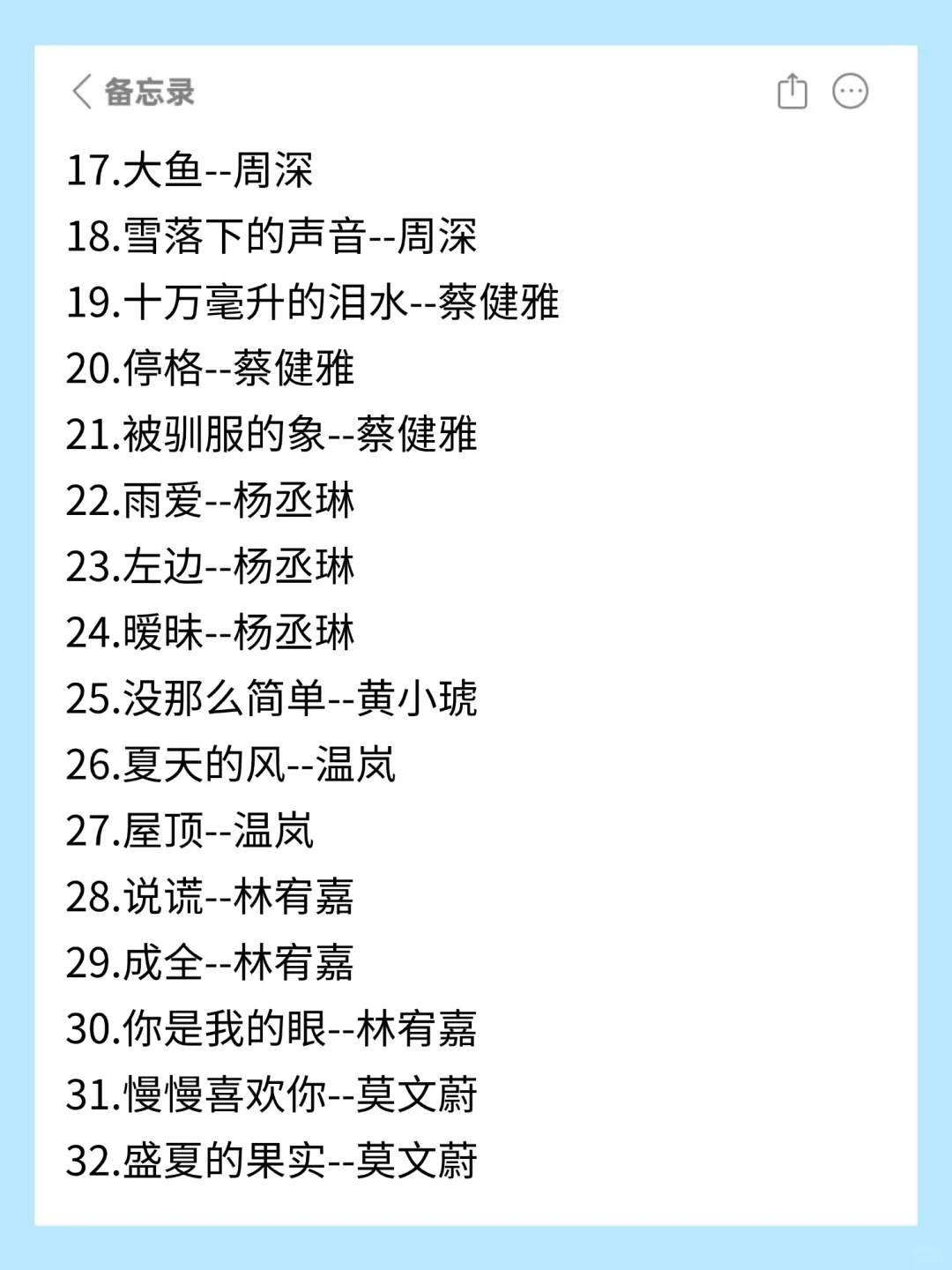 女生KTV必点歌单