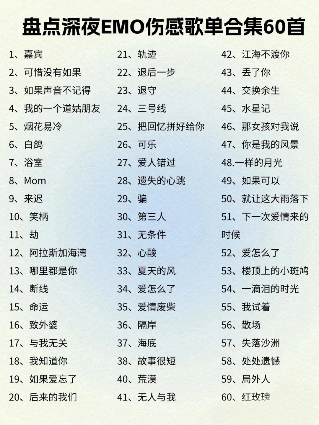 这60首盘点深夜深夜的emo歌！