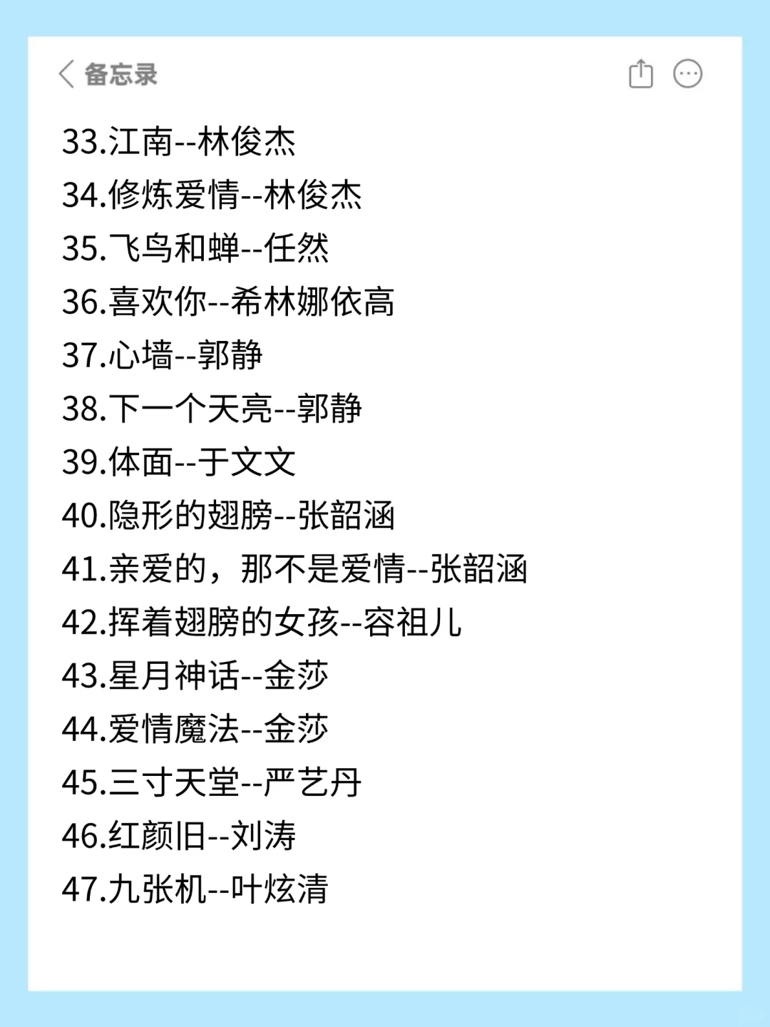 女生KTV必点歌单