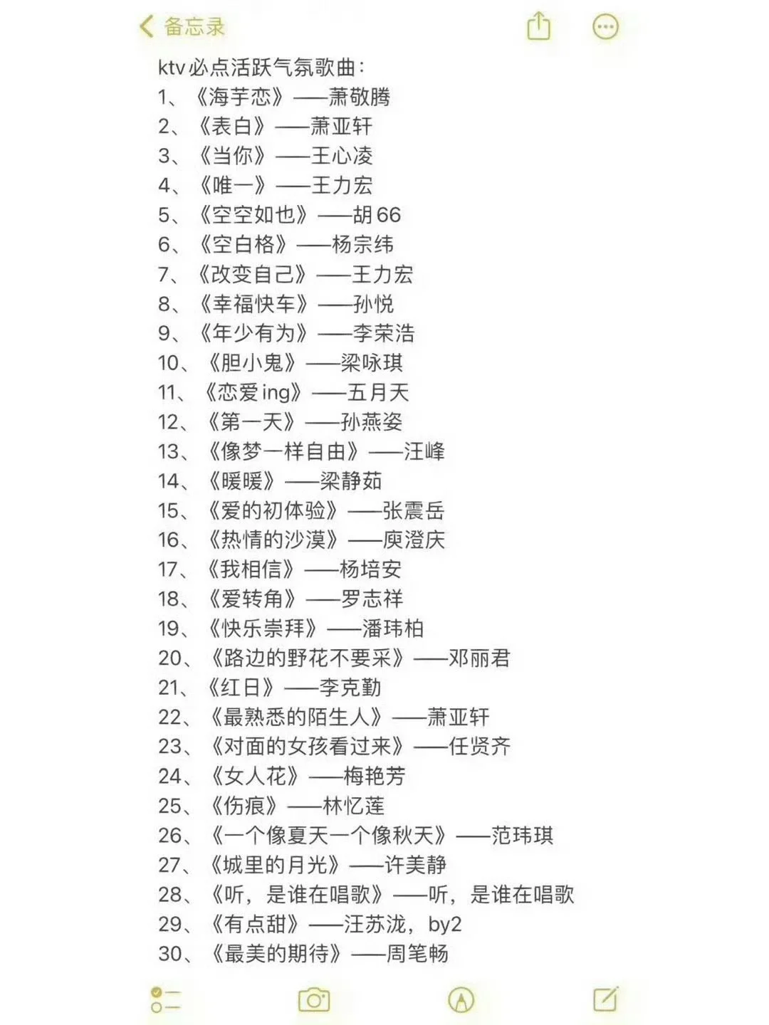 每次在KTV不知道唱啥，赶紧收藏这份歌单