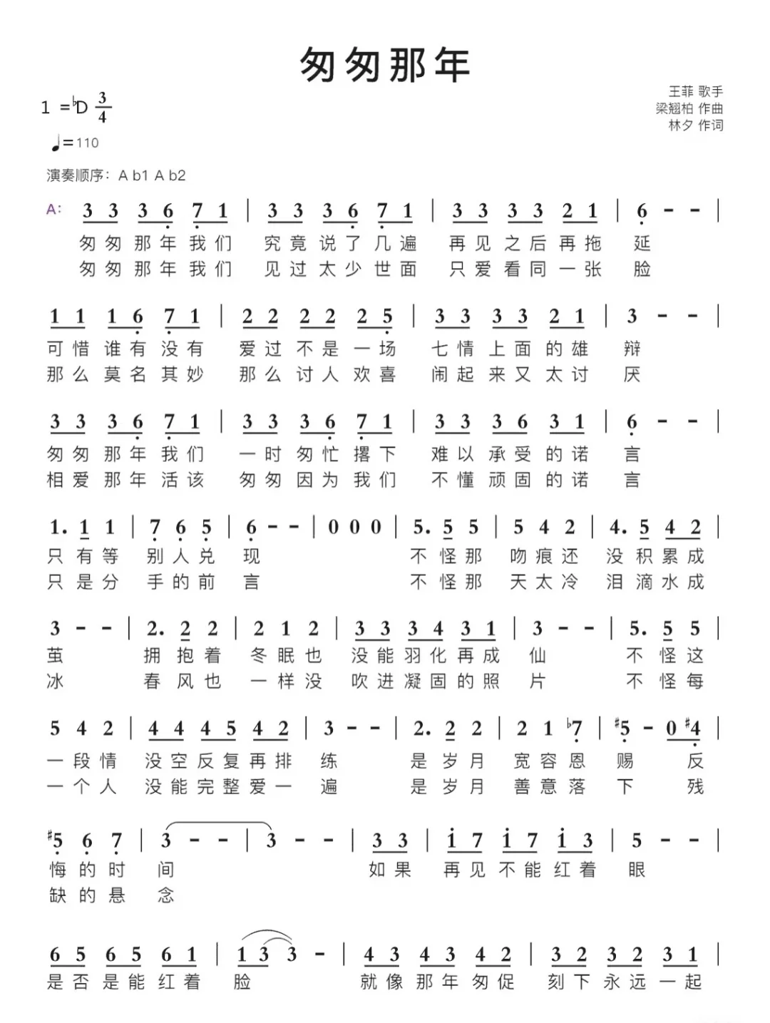 《匆匆那年》简谱