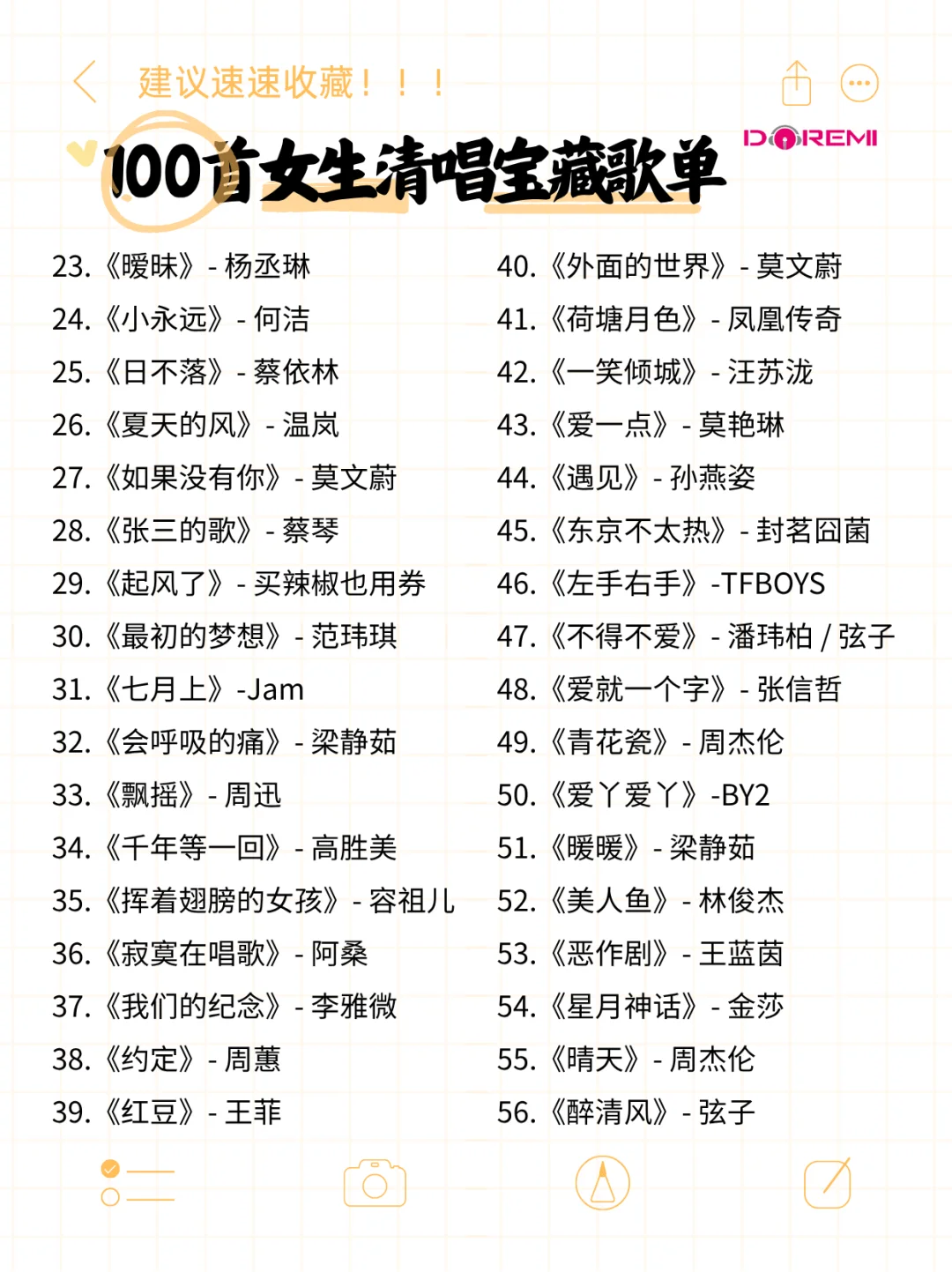 女生清唱必存｜100 首宝藏歌单！不踩雷~