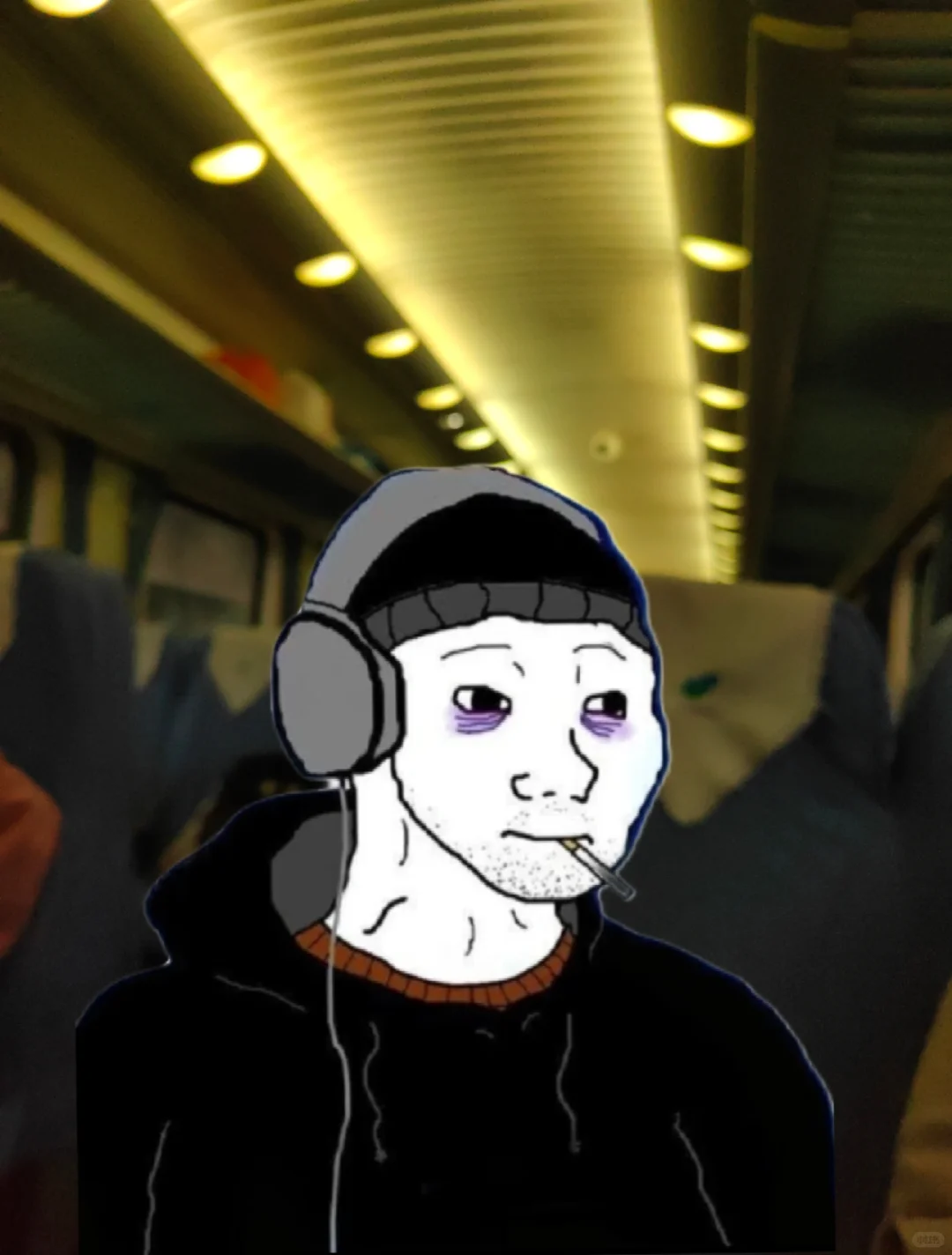 你一夜未睡，听着耳机里的小众歌单陷入沉思