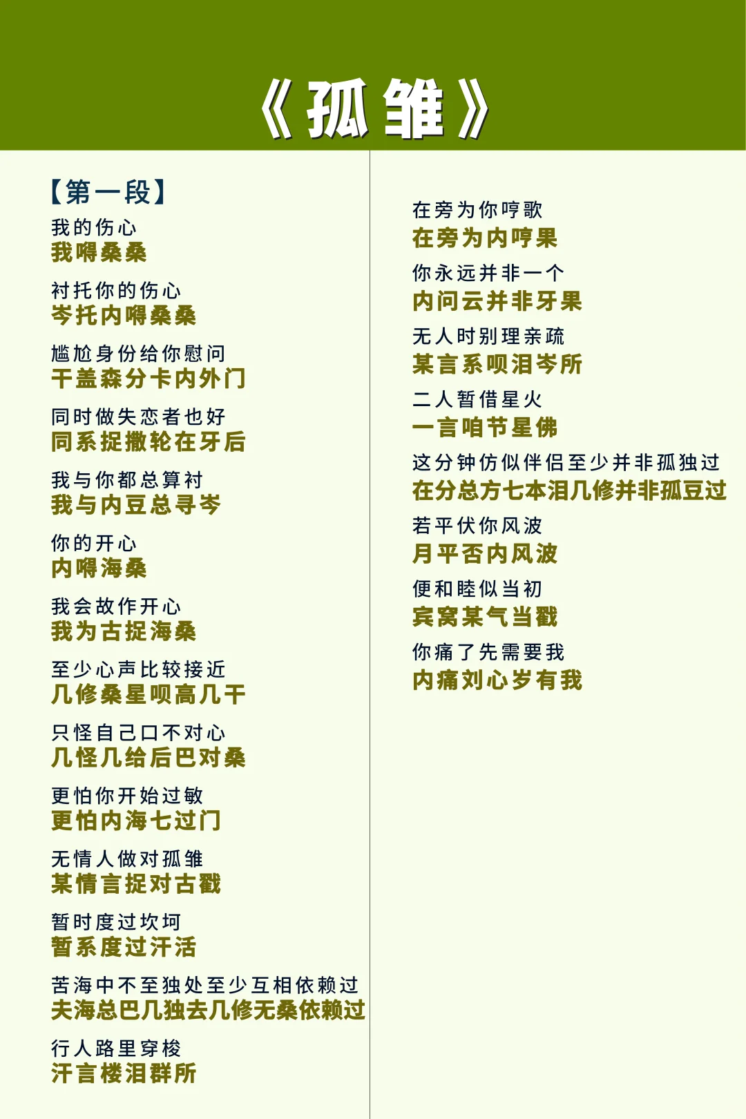 《孤雏》粤语谐音翻译，没想到唱得这么容易！