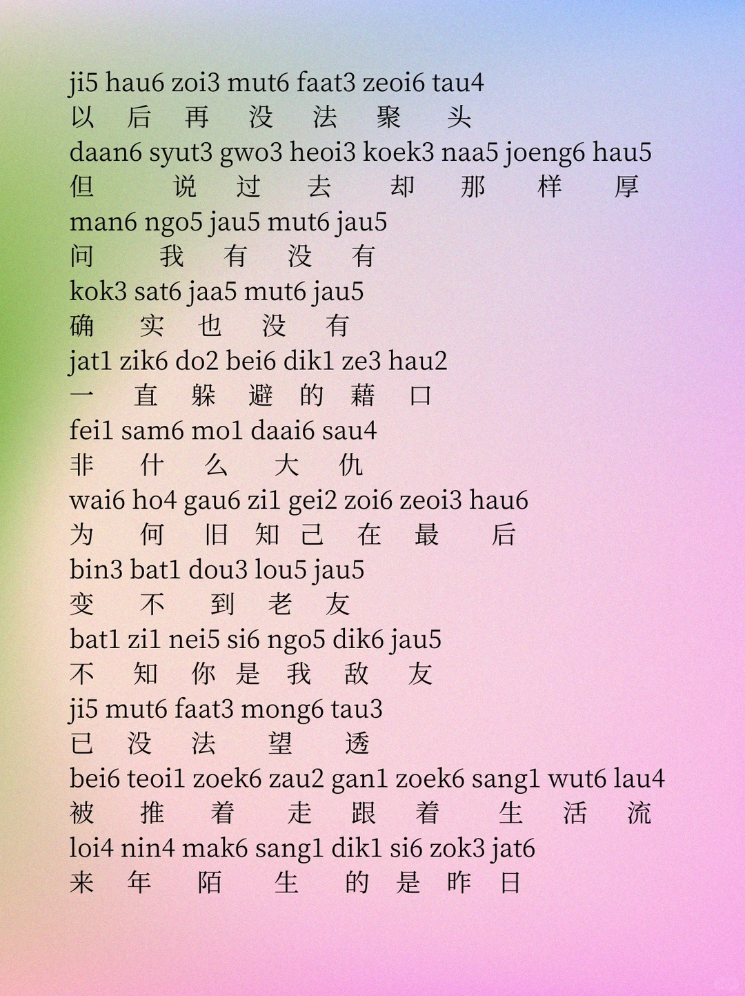 粤拼歌词《最佳损友》陈奕迅