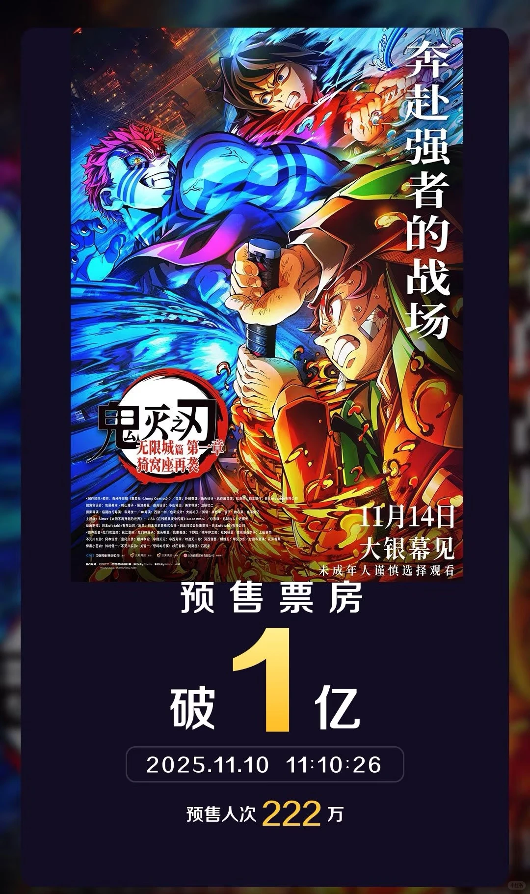 《鬼灭之刃》预售票房破1亿！