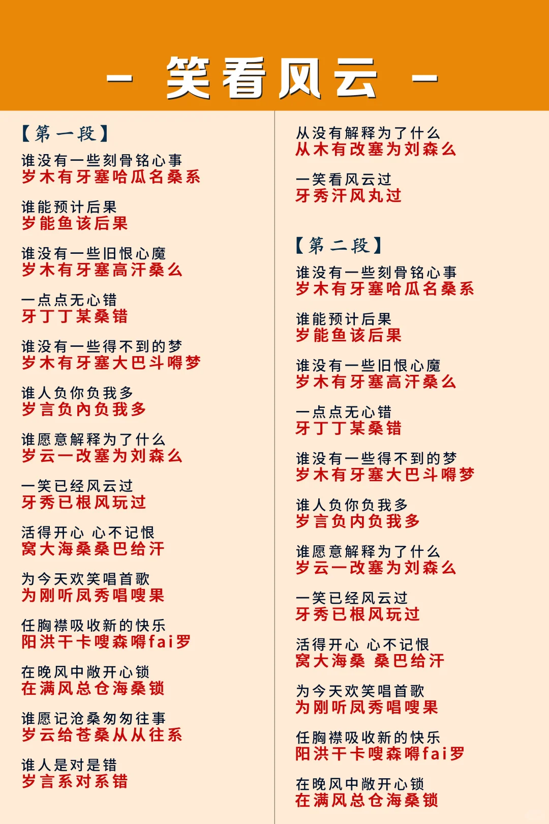 《笑看风云》粤语歌谐音中文完整版