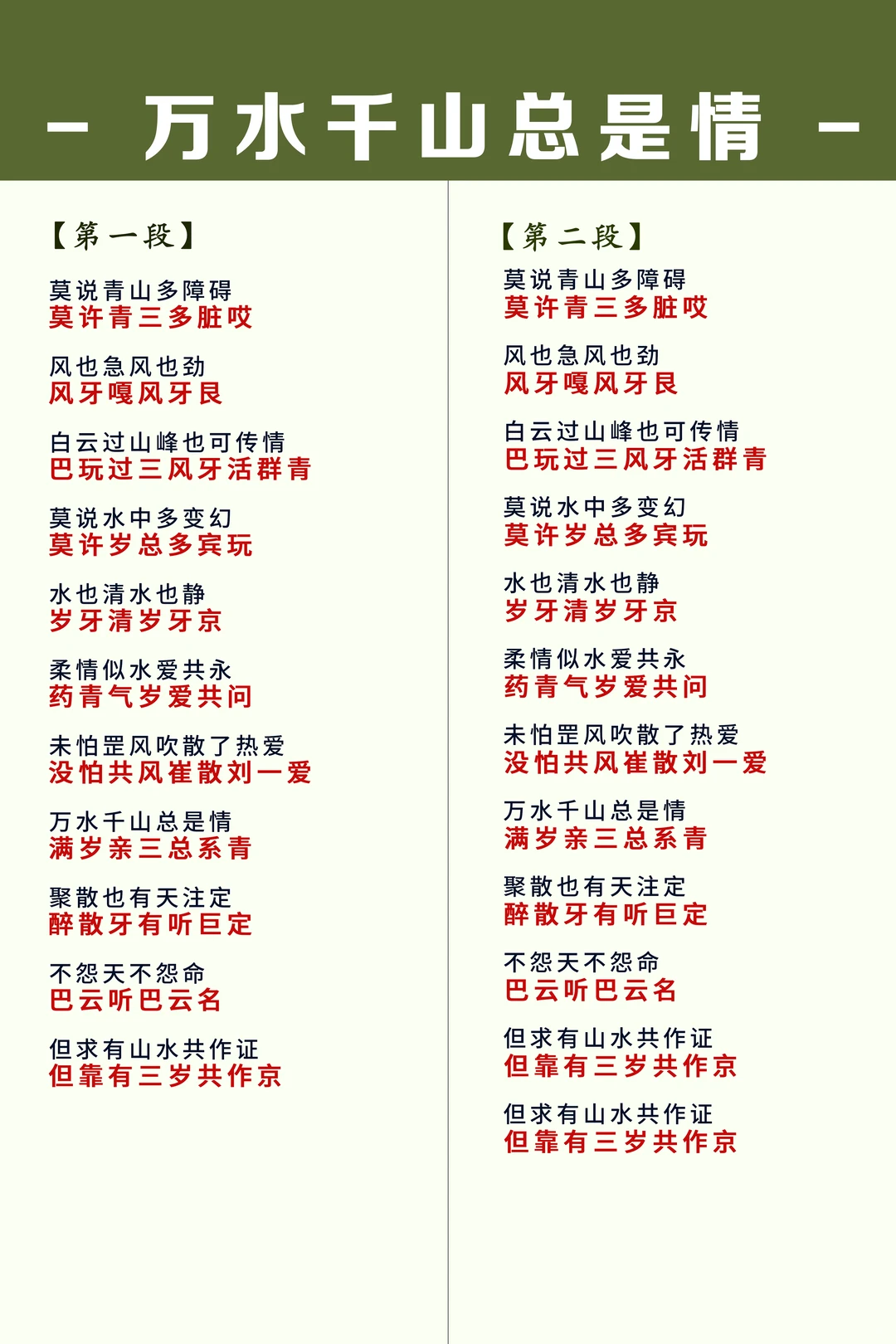 《万水千山总是情》中文谐音完整版